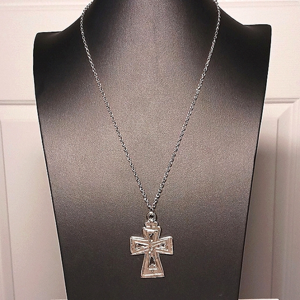 22" Silver-Tone Cross Necklace